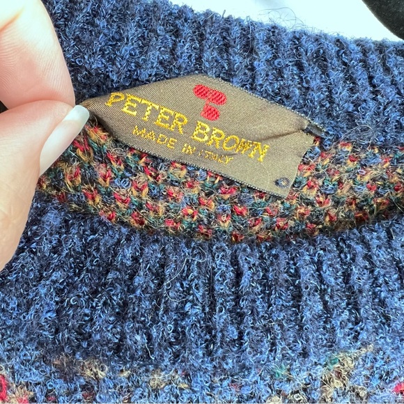 Peter Brown Italy Vintage wool blend sweater grandpa/dad style floral medium/lrg - Picture 8 of 9